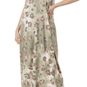 Zenana Olive Leopard Maxi Dress With Pockets And Adjustable Straps Size 1X